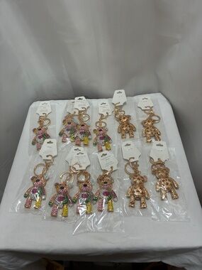 Rhinestone Multicolor Teddy Bear Keychain NWT 12 pcs